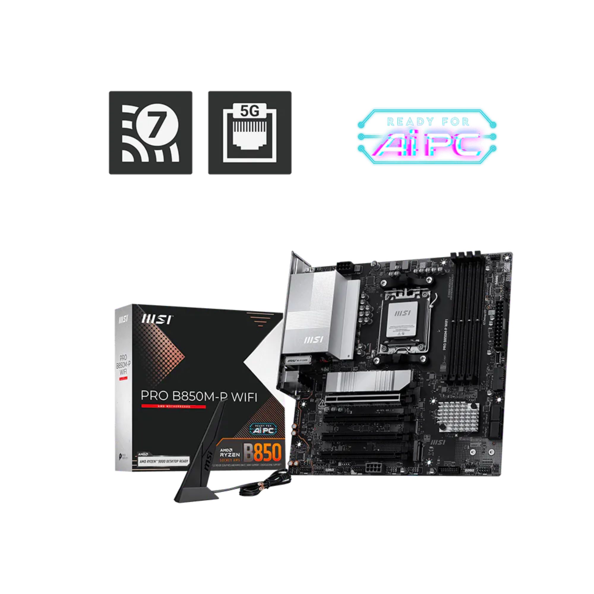 Placa Mãe B850M-P WIFI, AM5, DDR5, Micro ATX