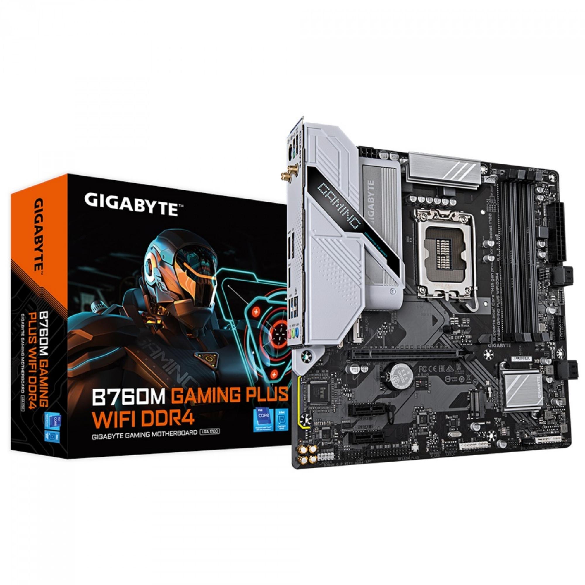 Placa Mãe Gigabyte B760M Gaming Plus WIFI, Chipset B760, Intel LGA 1700, MATX, DDR4